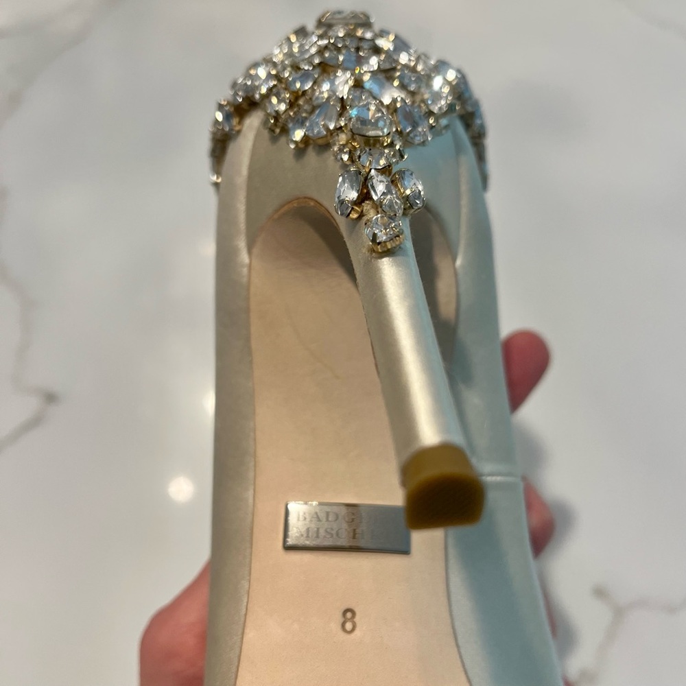 Badgley Mischka Cream Heels with Silver Embellishments - Picture 8 of 10